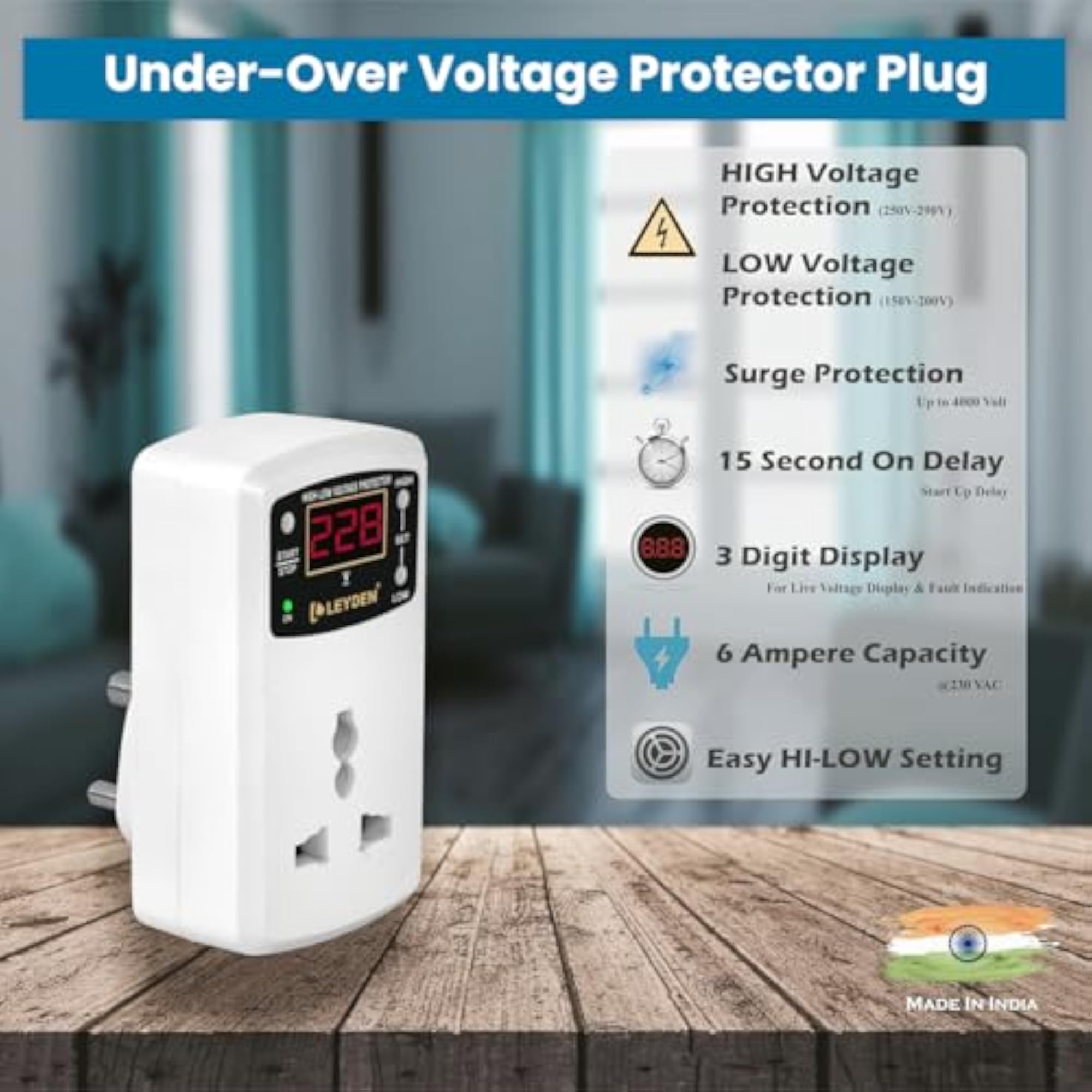 Digital Under-Over Voltage Protector Plug Socket, Adjustable
